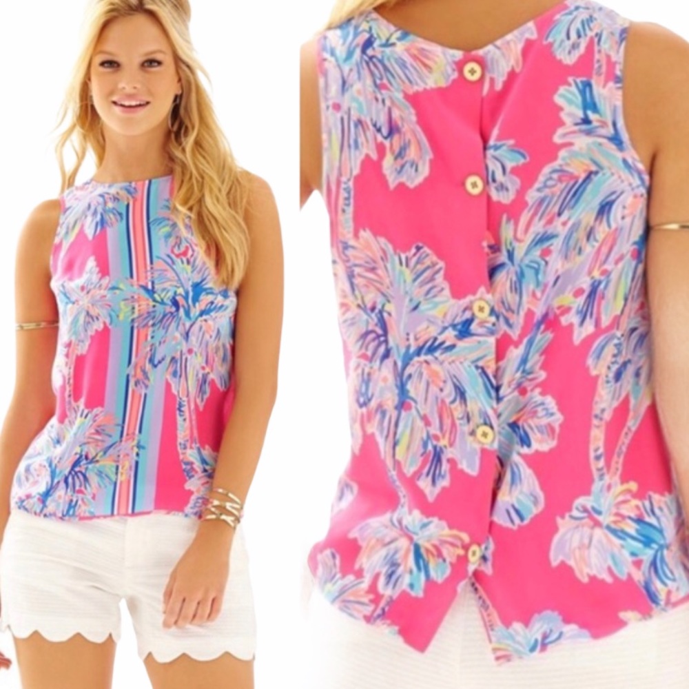 Lilly Pulitzer Iona Floral Shell Button Back Tank Top In Nice Stems Engineered